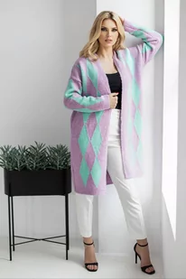 Elegancki sweter kardigan w romby liliowy - PeeKaBoo - Swetry damskie - miniaturka - grafika 1