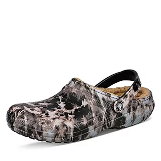 Kapcie damskie - Crocs Unisex - klasyczne chodaki z podszewką Tie Dye | puszyste kapcie, Czarny tleniony barwnik, 36/37 EU - grafika 1