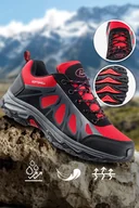 Botki damskie - Czerwone buty trekkingowe damskie z czarnymi dodatkami sznurowane softshell Casu B2110-4-36 - miniaturka - grafika 1