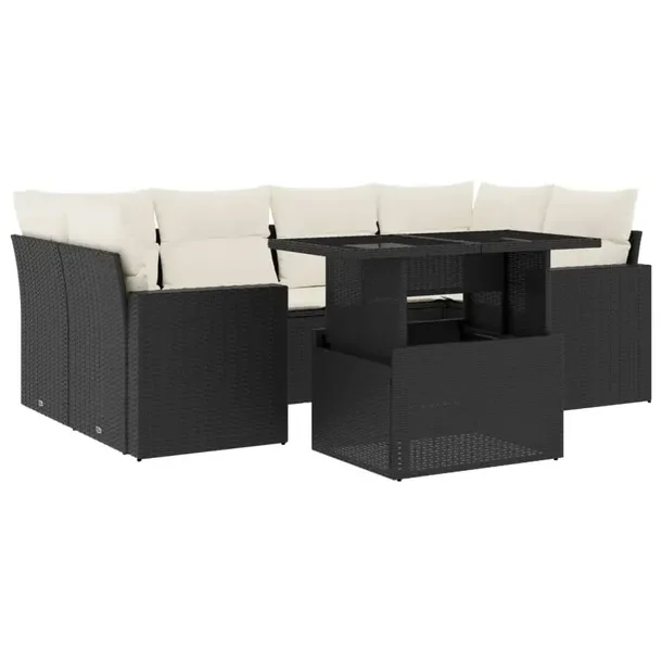 Zestaw mebli ogrodowych modułowych czarny rattan PE z poduszkami 62x62x69