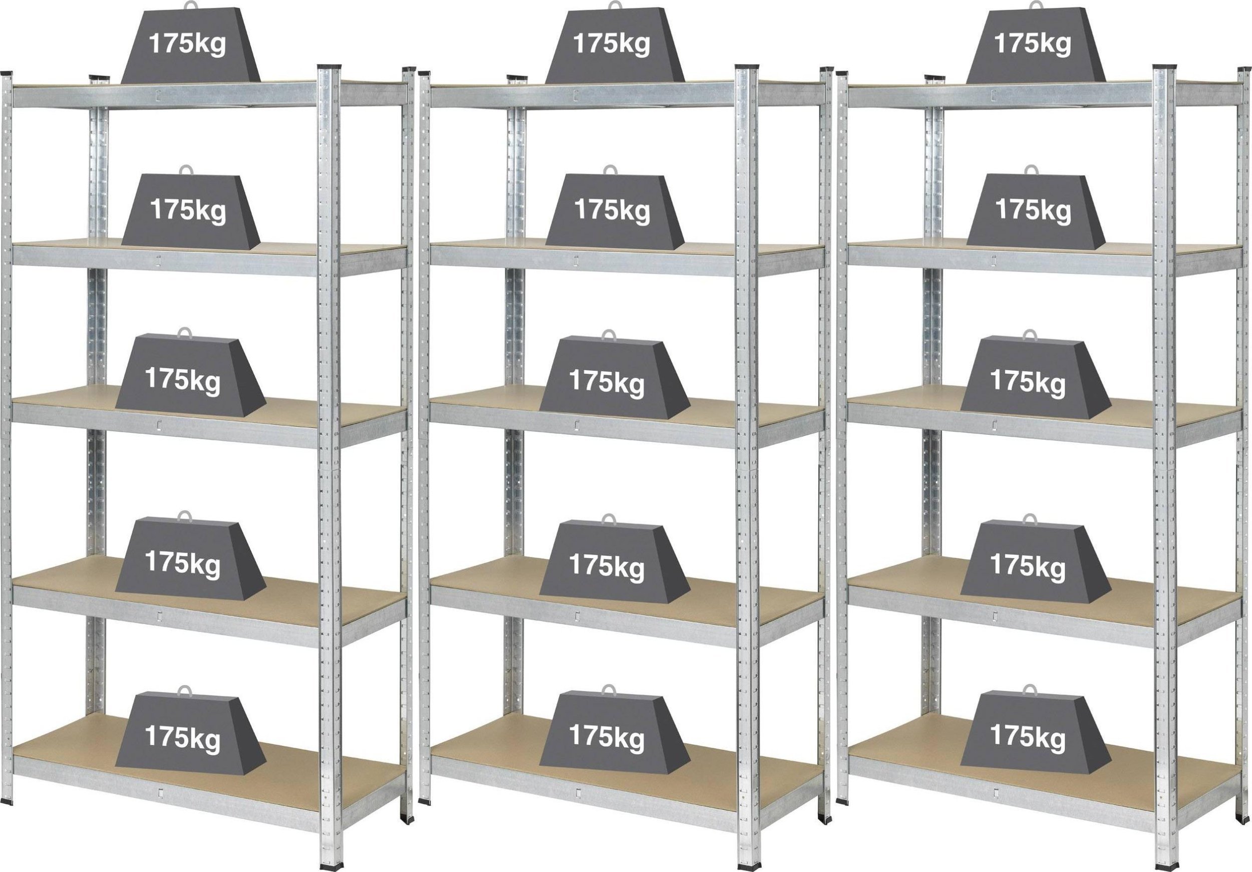 Basetech 2142910 Reol til tunge genstande 175 kg sæt med 3 stk. B x H x T 900 x 1800 x 400 mm