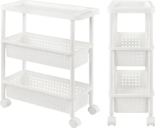 [en.casa]® Półka na kółkach - Biała - 77 x 22 x 48 cm - Półka kuchenna Wózek kuchenny Wózek na kółkach Półka wnękowa - Wózki kuchenne - miniaturka - grafika 1
