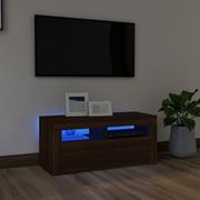 Szafki RTV - Lumarko Szafka pod TV z oświetleniem LED, brązowy dąb, 90x35x40 cm - miniaturka - grafika 1