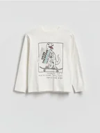 Bluzy dla chłopców - Reserved - Bawełniany longsleeve z nadrukiem - złamana biel - miniaturka - grafika 1