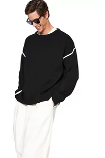 Trendyol Męska bluza z okrągłym dekoltem, gładka oversize, Czarny, M - Bluzy męskie - miniaturka - grafika 1