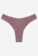 Majtki damskie - Fioletowe Majtki Stringi z Bawełną w Kwiaty Calylia - miniaturka - grafika 1