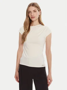 Calvin Klein T-Shirt LV047B275G Écru Slim Fit - Koszulki i topy damskie - miniaturka - grafika 1