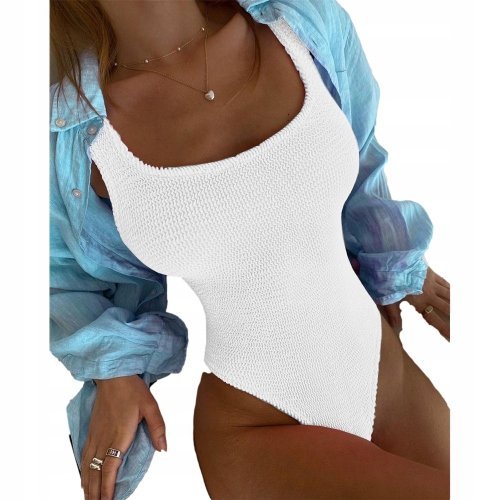 Biały Jednoczęściowy Strój Kąpielowy Seksowny Stylowy Modny Modelujący S