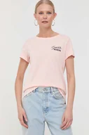 Koszulki sportowe damskie - Guess t-shirt damski kolor różowy - miniaturka - grafika 1