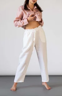 Lniane spodnie damskie BIAŁE - Spodnie sportowe damskie Lniane spodnie damskie BIAŁE - Spodnie sportowe damskie - miniaturka - grafika 1