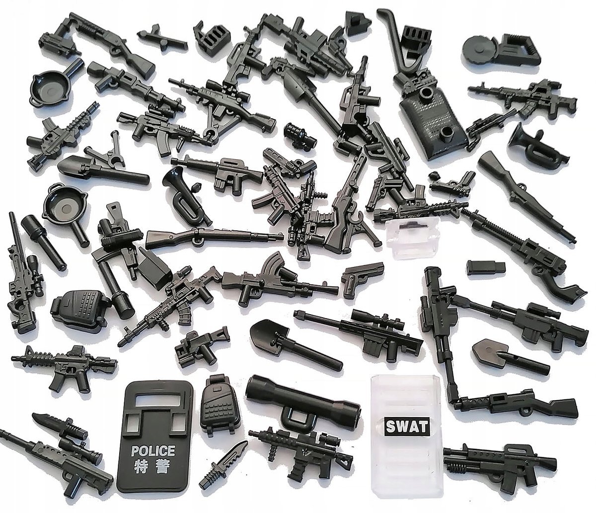 BRONIE ZESTAW - klocki akcesoria figurki broń zestaw płytka karabin wojsko