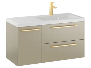 Szafka Wisząca Z Umywalką RON 90 cm D Prawa - Cappuccino Mat - Uchwyty Złote Szczotkowane - Szafki łazienkowe - miniaturka - grafika 1