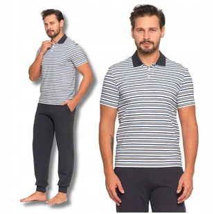 Piżama Męska Bluzka w Paski Krótki Rękaw Długie Spodnie Klasyczna MORAJ - L - Piżamy damskie Piżama Męska Bluzka w Paski Krótki Rękaw Długie Spodnie Klasyczna MORAJ - L - Piżamy damskie - miniaturka - grafika 1