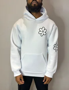 Bluza z kapturem kwiatek - biały - Bluzy męskie - miniaturka - grafika 1