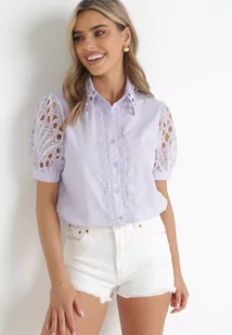 Fioletowa Koszula z Koronkowymi Rękawami i Kołnierzem Mavisa - Koszule damskie - miniaturka - grafika 1