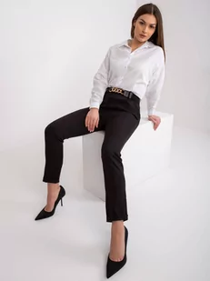 Spodnie z materiału czarny elegancki klasyczny chinosy nogawka prosta kieszenie pasek - Spodnie damskie - miniaturka - grafika 1