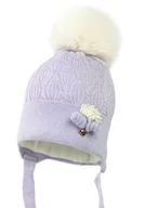 Czapki dla dzieci - Dziewczęca czapka na zimę KAMILA z pomponem lawendowy - miniaturka - grafika 1