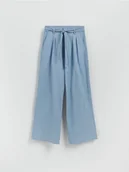 Spodnie damskie - Reserved - Jeansy wide leg z wiązaniem - niebieski - miniaturka - grafika 1