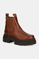 Botki damskie - Tommy Hilfiger sztyblety COMBAT LEATHER LOW CHELSEA damskie kolor brązowy na platformie FW0FW08089 - miniaturka - grafika 1