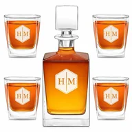 Karafki - Karafka do whisky cube z 4 szklankami i grawerem - miniaturka - grafika 1