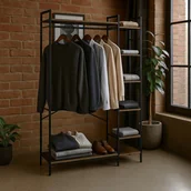 Wieszaki i stojaki - Wieszak Do Przedpokoju PIPER 116 cm z Półkami Dąb Rustykalny/Czarny Loft - miniaturka - grafika 1