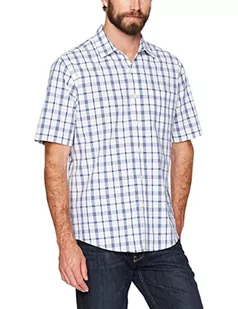 Amazon Essentials Koszula męska z krótkim rękawem regularny Fit Mężczyzna, Biały/Niebieski, Szkocki wzór, M - Koszule męskie - miniaturka - grafika 1