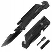 Noże - Dominator Nóż Składany Ratowniczy "Rescue-Tech" Latarka Krzesiwo Czarny Mat - miniaturka - grafika 1