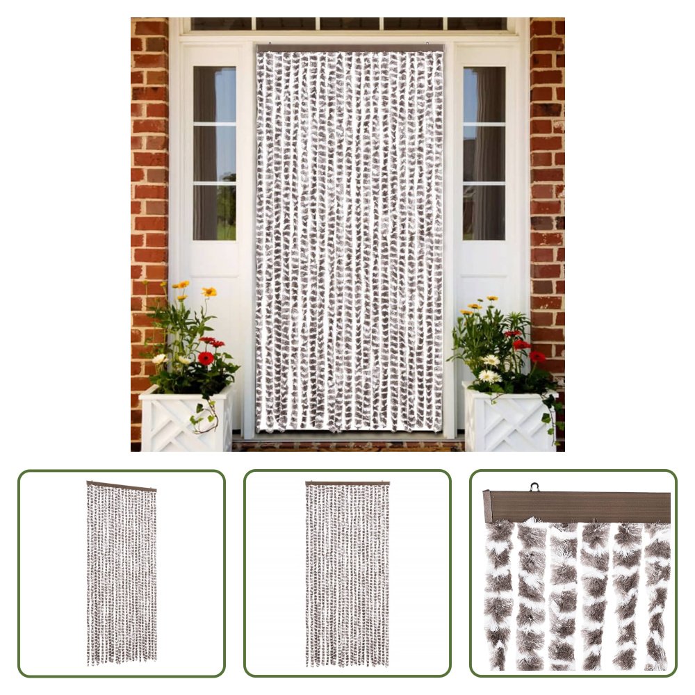 The Living Store Zasłona przeciw owadom szenilowa taupe i biała 90x220 cm