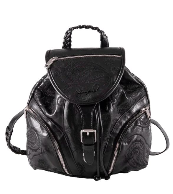 Desigual czarny plecak damski haftowany paisley z 5 kieszeniami