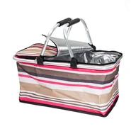 Torby i wózki na zakupy - Kosz termiczny piknikowy 30L, plażowy, składany z uchwytami różowe paski Be-active.pl - miniaturka - grafika 1