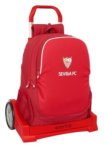 Safta SEVILLA FC plecak na plecy, ergonomiczny tył z wózkiem Evolution, idealny dla dzieci w różnym wieku, wygodny i wszechstronny, jakość i wytrzymałość, 32 x 14 x 43 cm, Czerwone, M, Casual