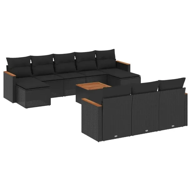 Zestaw mebli ogrodowych modułowych czarny rattan PE, wymiary: 55x62x69 cm