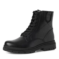 Botki damskie - Tamaris Damskie sztyblety Lace Boot Flat 1-25217-45, czarna skóra, 42 EU, czarna skóra, 42 EU - miniaturka - grafika 1