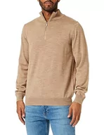 Swetry męskie - Seidensticker sweter męski merino z zamkiem błyskawicznym, beżowy, XL - miniaturka - grafika 1
