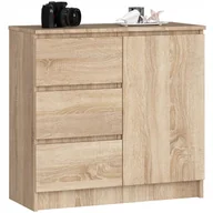 Komody - Komoda 80 cm Jerry szafka bezuchwytowa 1 drzwi 3 szuflady 2 półki Sonoma - miniaturka - grafika 1