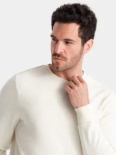 Ombre Nierozpinana męska bawełniana bluza dresowa BASIC kremowa V5 OM-SSBN-0159 M - Bluzy męskie - miniaturka - grafika 1