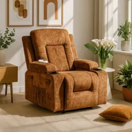 Fotele - Fotel Masujący BOX Rozkładany Wypoczynkowy z Podnóżkiem Brązowy Welurowy Nowoczesny - miniaturka - grafika 1