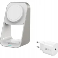 Ładowarki do telefonów - ER Power Ładowarka indukcyjna 2w1 15W Stand, MagSafe, biała - miniaturka - grafika 1