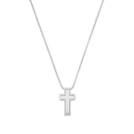 Naszyjniki męskie - s.Oliver Łańcuszek z zawieszką ze stali nierdzewnej męski naszyjnik ze skóry, srebrny, krzyż, dostarczany w pudełku prezentowym, 55+5, Stal nierdzewna, bez - miniaturka - grafika 1