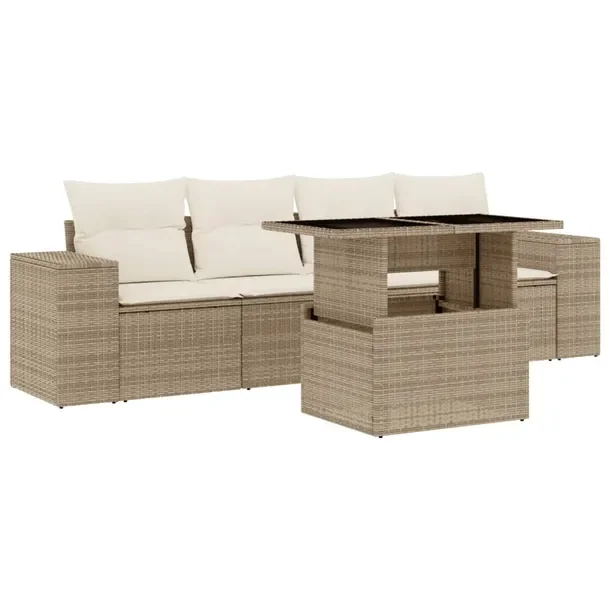 Zestaw Wypoczynkowy Ogrodowy, Rattan PE, Stal, Beżowy, 100x55x44/73 cm