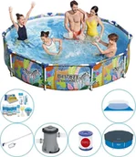 Baseny ogrodowe - Okrągły basen dla zwierząt Bestway Steel Pro 305x66 cm plus akcesoria - miniaturka - grafika 1