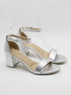 Sandały damskie - Bellucci Sandały w kolorze srebrnym na obcasie - miniaturka - grafika 1