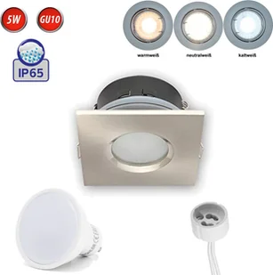 LED Line IP65 lampa sufitowa wpuszczana ramka wodoodporna reflektor wpuszczany reflektor punktowy kątowy satynowe aluminium z gniazdem GU10 żarówka 5W ciepła biel - Lampy sufitowe - miniaturka - grafika 1