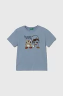 Koszulki dla chłopców - United Colors of Benetton t-shirt bawełniany dziecięcy kolor niebieski z nadrukiem - miniaturka - grafika 1