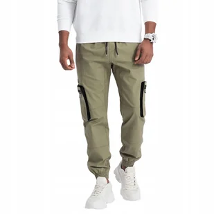 Męskie spodnie JOGGERY cargo jasnooliwkowe V1 OM-PAJO-0135 XL - Spodnie męskie - miniaturka - grafika 1