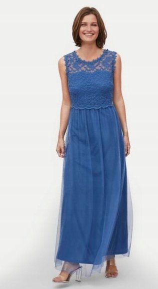 VILA SUKIENKA KOKTAJLOWA NIEBIESKA MIDI KORONKOWA 34 JMK