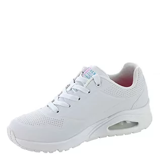 Trampki damskie - Skechers Damskie trampki UNO, białe i wielokolorowe serce nadruk Duraleather/WHI, 3,5 UK, Biały i wiele serc nadruk Duraleather Whi, 36.5 EU - grafika 1