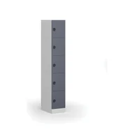 Szafki biurowe - Szafka ubraniowa ze schowkami, 5 schowków, 1850 x 300 x 500 mm, zamek elektroniczny na kod, drzwi ciemnoszare - miniaturka - grafika 1