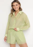 Komplety damskie - Zielony Komplet Ozdobiony Cyrkoniami Koszula i Szorty Jenorenea - miniaturka - grafika 1