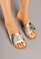 Klapki i japonki damskie - Złote Klapki w Eleganckim Stylu Zdobione Aplikacją Miralinea - miniaturka - grafika 1